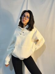 Orijinal Marka Krem Kapüşonlu Sweatshirt