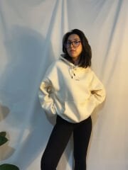 Orijinal Marka Krem Kapüşonlu Sweatshirt