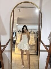 Beyaz Balon Etek Detaylı Mini Elbise