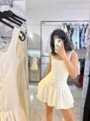 Beyaz Balon Etek Detaylı Mini Elbise