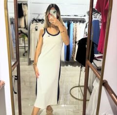 Orijinal Marka Model Midi Yırtmaçlı Elbise Beyaz