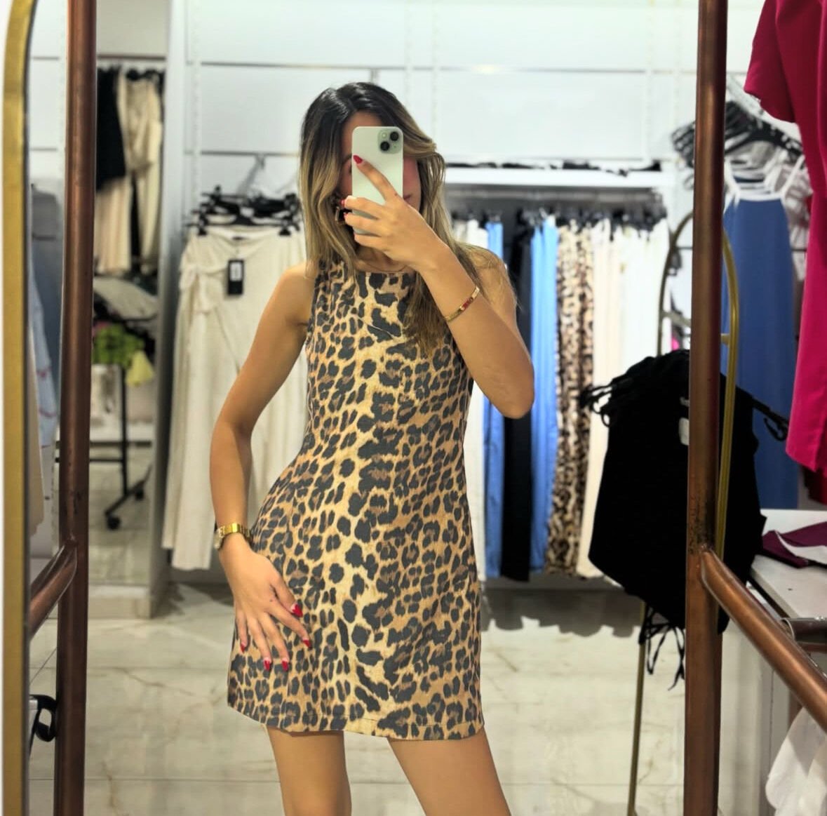 Mini Leopar Desen Keten Elbise