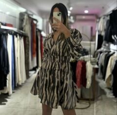 Parlak Kumaş Zebra Desen Gipeli Elbise