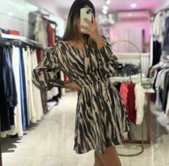 Parlak Kumaş Zebra Desen Gipeli Elbise