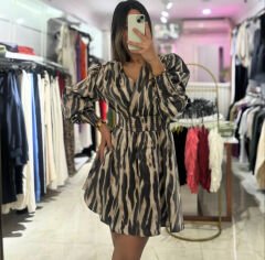 Parlak Kumaş Zebra Desen Gipeli Elbise
