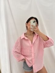 Tensel Modal Kumaş Açık Pembe Cepli Gömlek