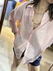 Keten Karışımlı Açık Pembe Gömlek
