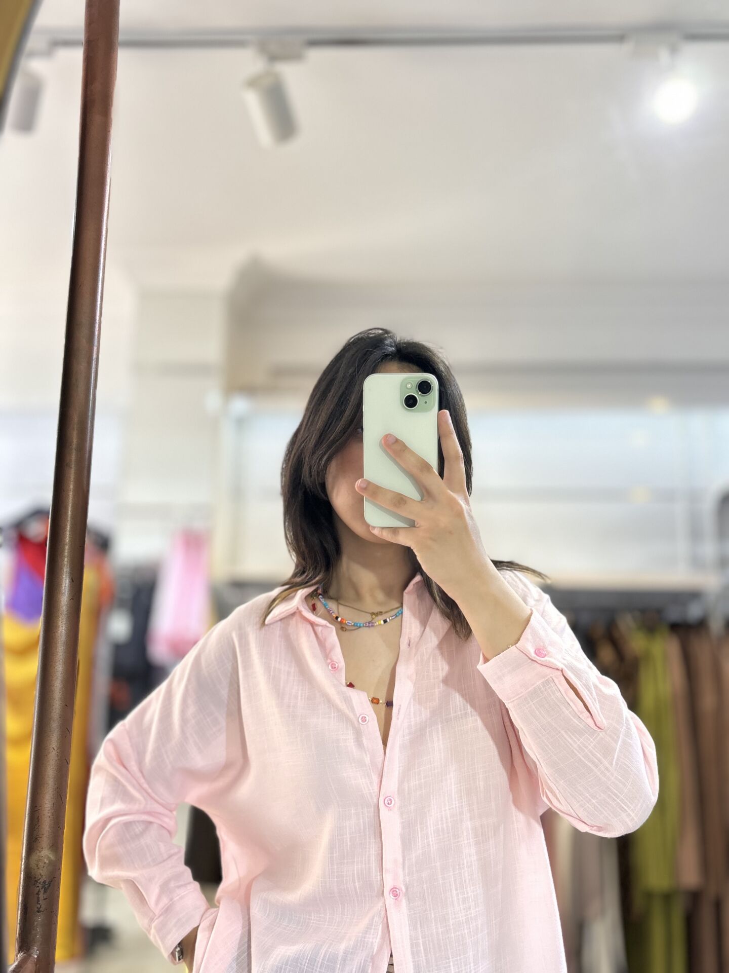 Keten Karışımlı Açık Pembe Gömlek