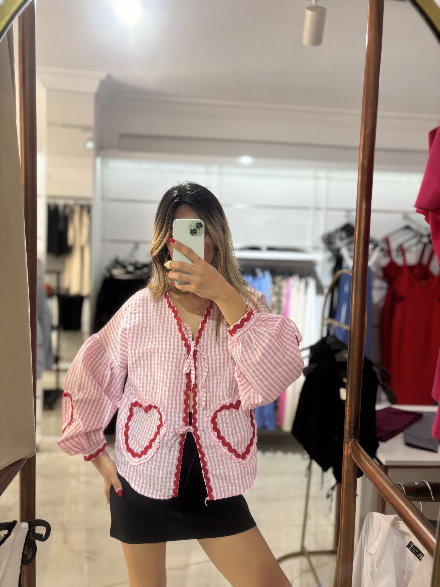 Pembe Pötikare Kumaş Önü Bağlamalı Kalp Detaylı Orj Marka Gömlek