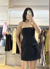 Siyah Straplez Cep Detay Mini Elbise