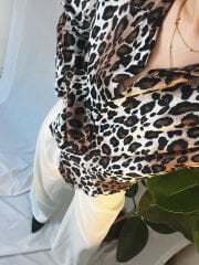 İpek & Saten Karışımlı Leopar Desen Gömlek