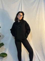 Orijinal Marka Siyah Kapüşonlu Sweatshirt