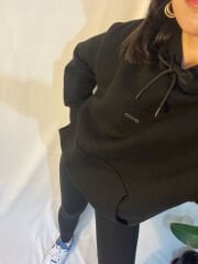 Orijinal Marka Siyah Kapüşonlu Sweatshirt