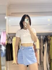 Beyaz Kısa Kollu Crop