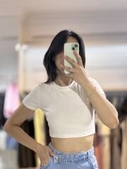 Beyaz Kısa Kollu Crop