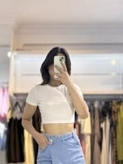 Beyaz Kısa Kollu Crop