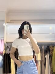 Beyaz Kısa Kollu Crop