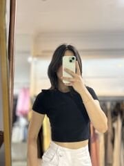 Siyah Kısa Kollu Crop
