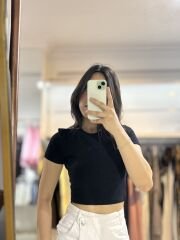 Siyah Kısa Kollu Crop