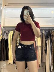 Bordo Kısa Kollu Crop