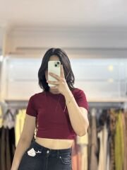Bordo Kısa Kollu Crop