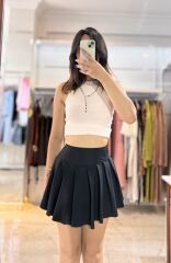 Siyah Pileli Spor Şort Etek