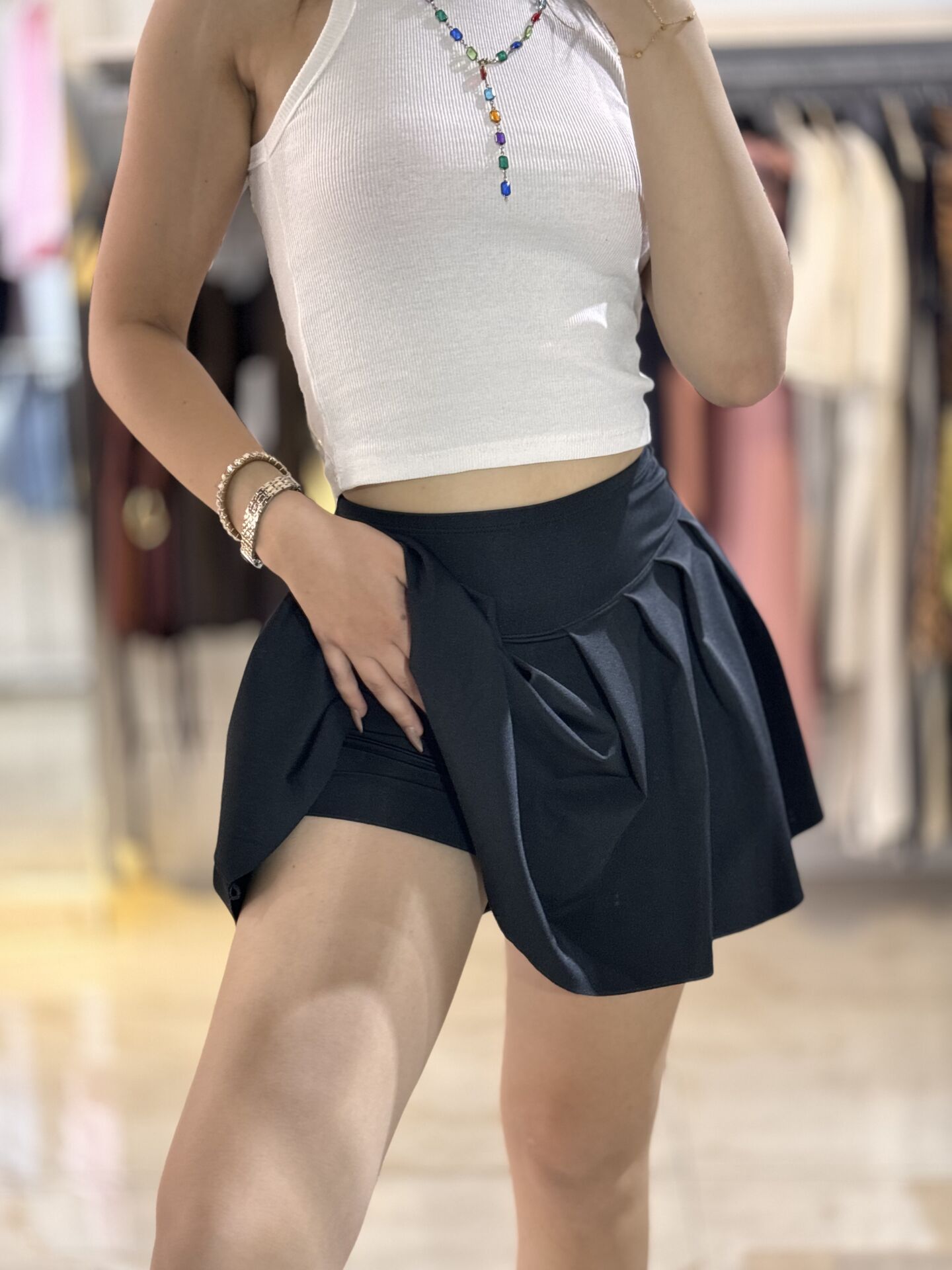 Siyah Pileli Spor Şort Etek