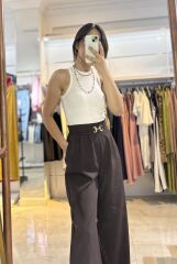 Tokalı Geniş Kesim Acı Kahve Pantolon