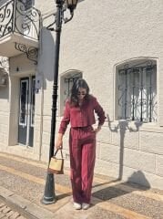 Tensel Modal Kumaş Gömlek Pantolon Takım Bordo