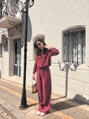 Tensel Modal Kumaş Gömlek Pantolon Takım Bordo