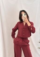 Tensel Modal Kumaş Gömlek Pantolon Takım Bordo