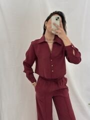Tensel Modal Kumaş Gömlek Pantolon Takım Bordo