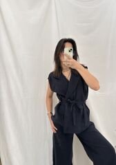 Tensel Modal Kumaş Yelek-Pantolon Takım Lacivert