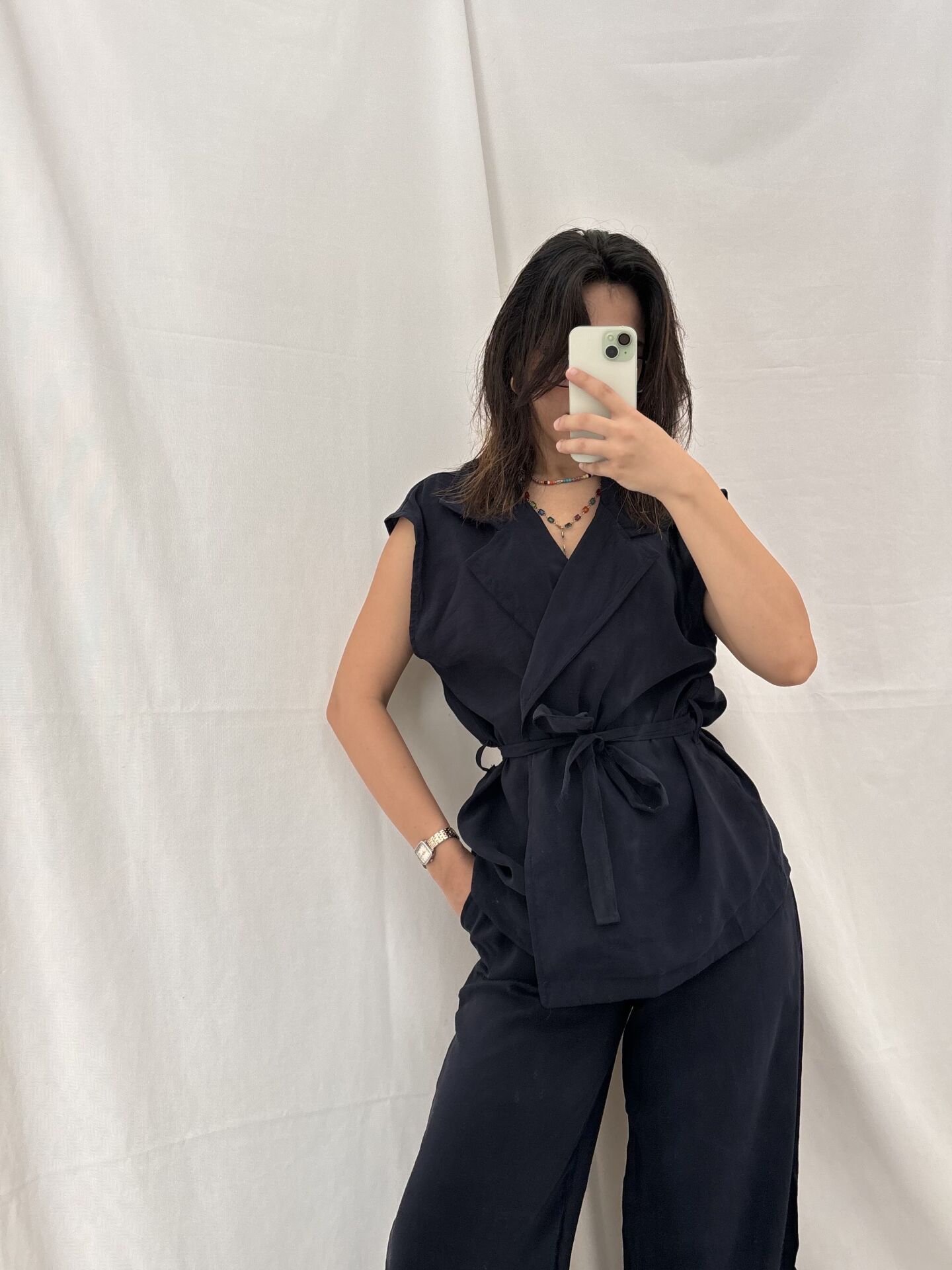 Tensel Modal Kumaş Yelek-Pantolon Takım Lacivert