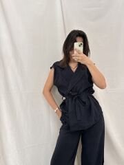 Tensel Modal Kumaş Yelek-Pantolon Takım Lacivert