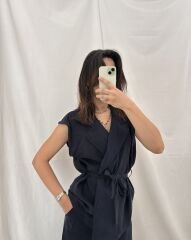 Tensel Modal Kumaş Yelek-Pantolon Takım Lacivert