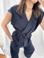 Tensel Modal Kumaş Yelek-Pantolon Takım Lacivert